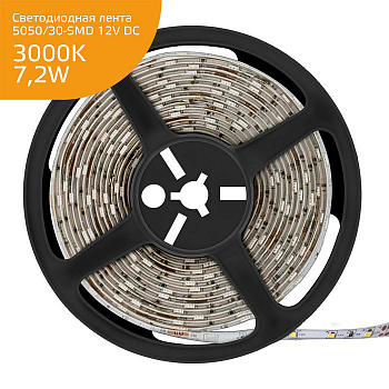 Лента Gauss LED Elementary 5050//30-SMD 7.2W 12V DC теплый белый IP66 (ZIP Bag 5м)